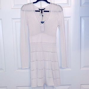 BCBG Maxazria white knit long sleeve dress